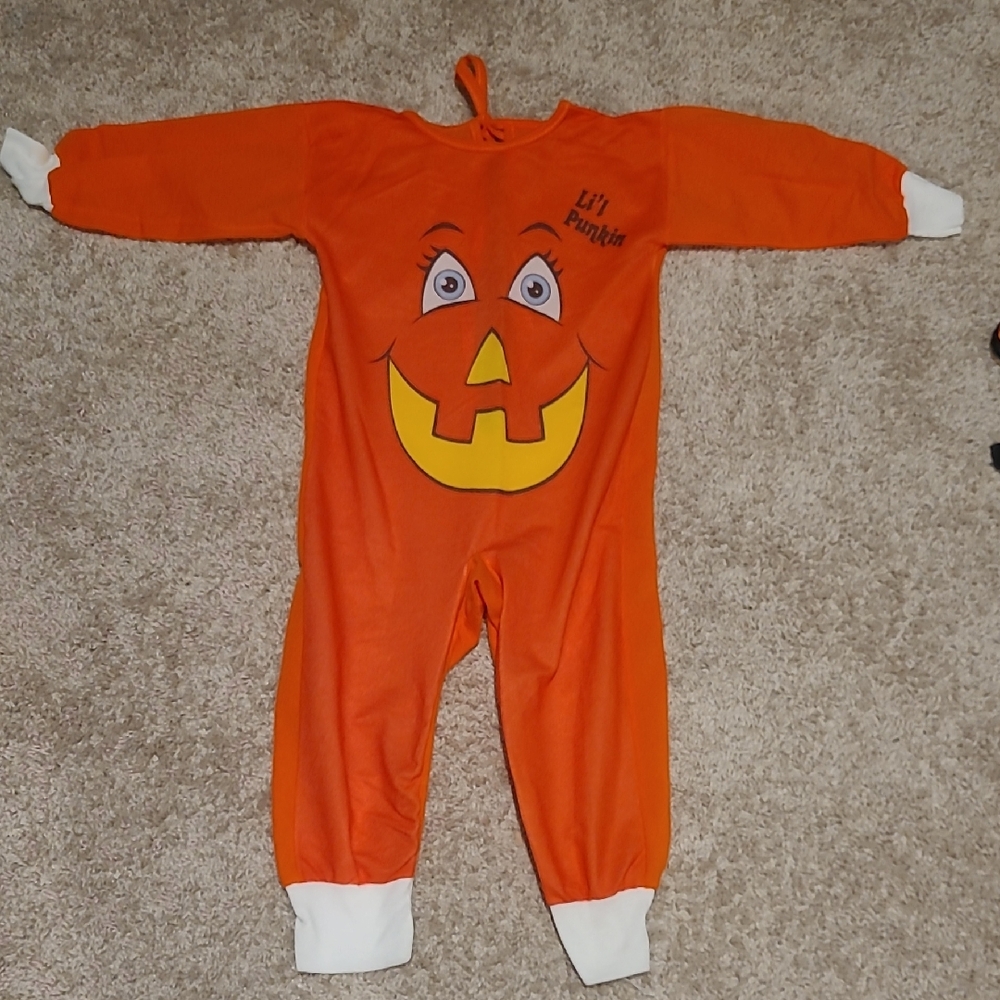 Vintage Li'l' Pumpkin Orange Kids Halloween Costume 80's